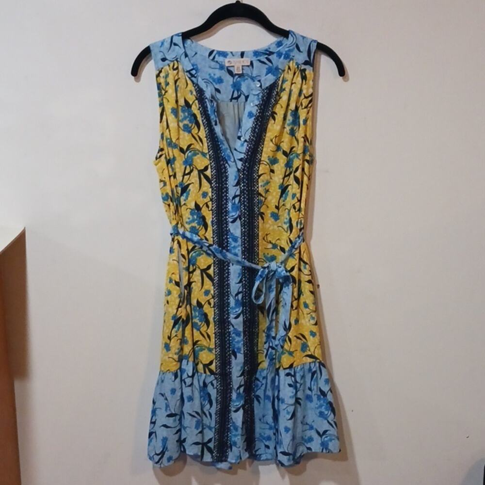 Elaine Rose floral ruffle sleeveless midi dress sz 6